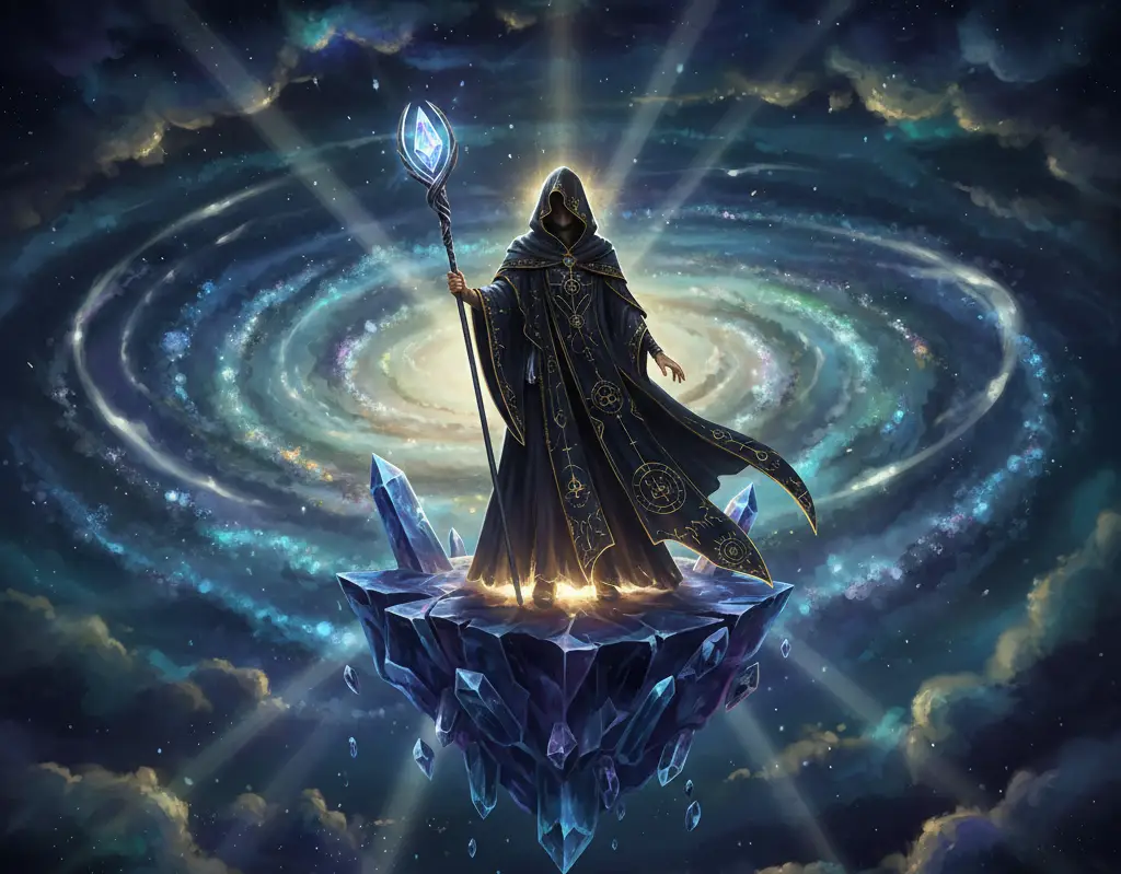 A cinematic depiction of an overpowered MC dominating the celestial world